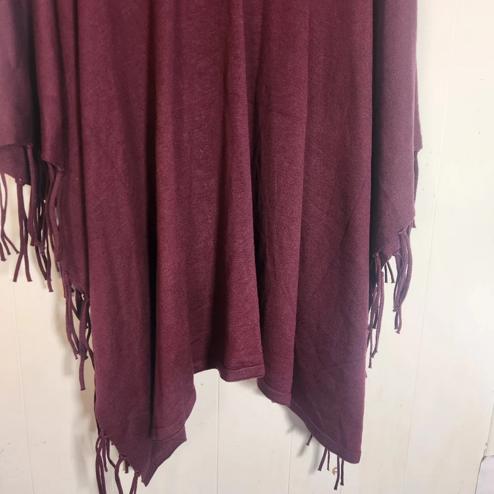 Chicos Monrovia Lace-up Fringe Poncho Shrug One Size Maroon Burgundy - Picture 9 of 14